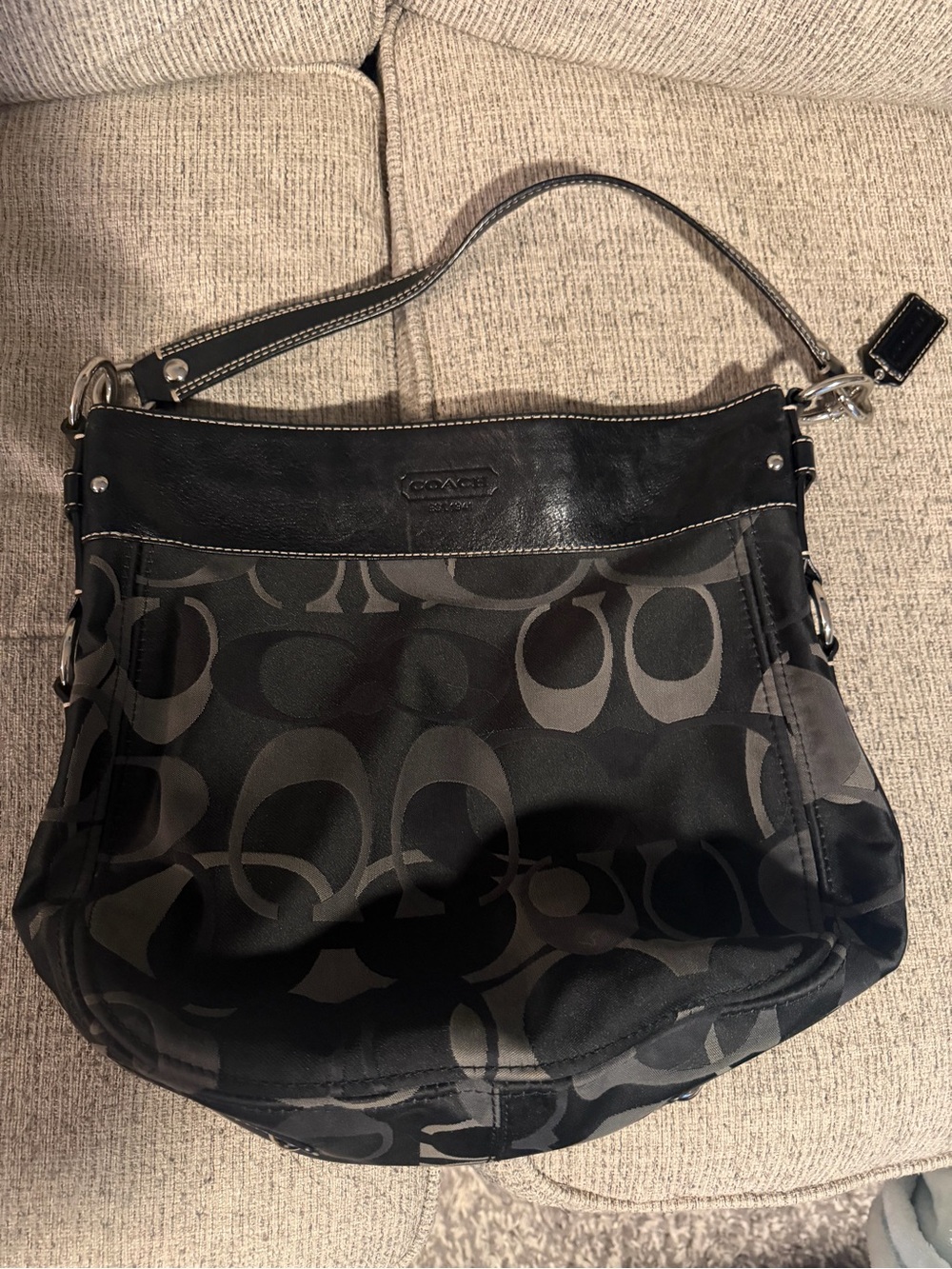 Coach Black and Gray Signature Shoulder Bag